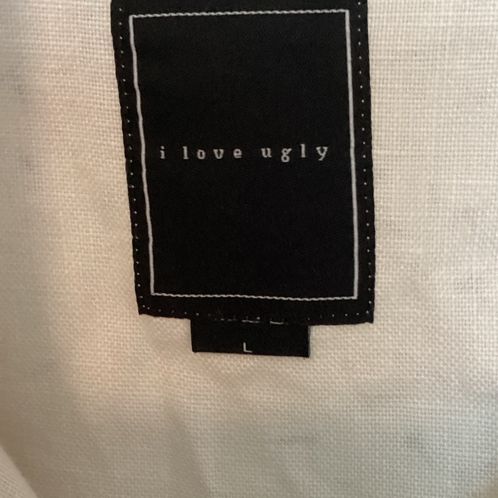 I Love Ugly Men's White Patterned Linen Shirt L - Picture 2 of 7